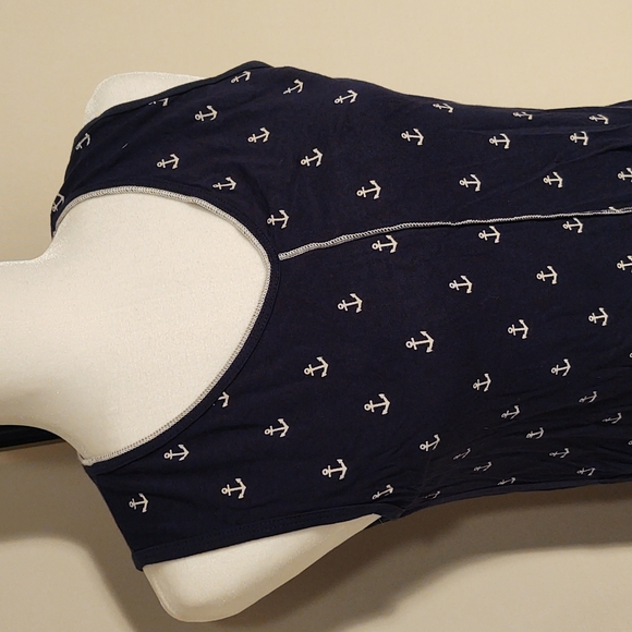 Nautical Edista Los Angeles Navy Blue Anchor Sleeveless Top - Sz. L - Picture 2 of 4